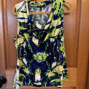 Relativity Career Blue/Green Cowl Neck Sleeveless Top.  Size 1X.